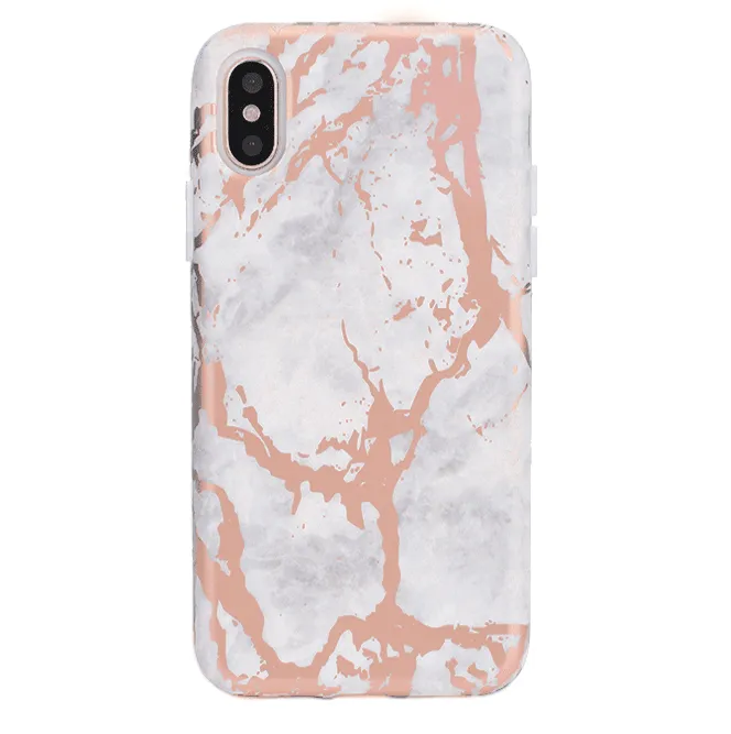 White Marble Rose Gold Chrome iPhone Case