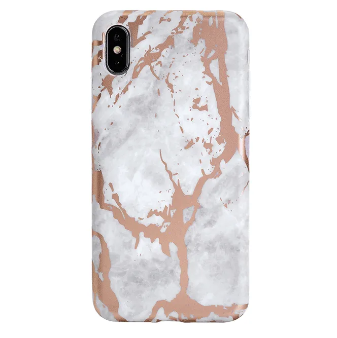 White Marble Rose Gold Chrome iPhone Case