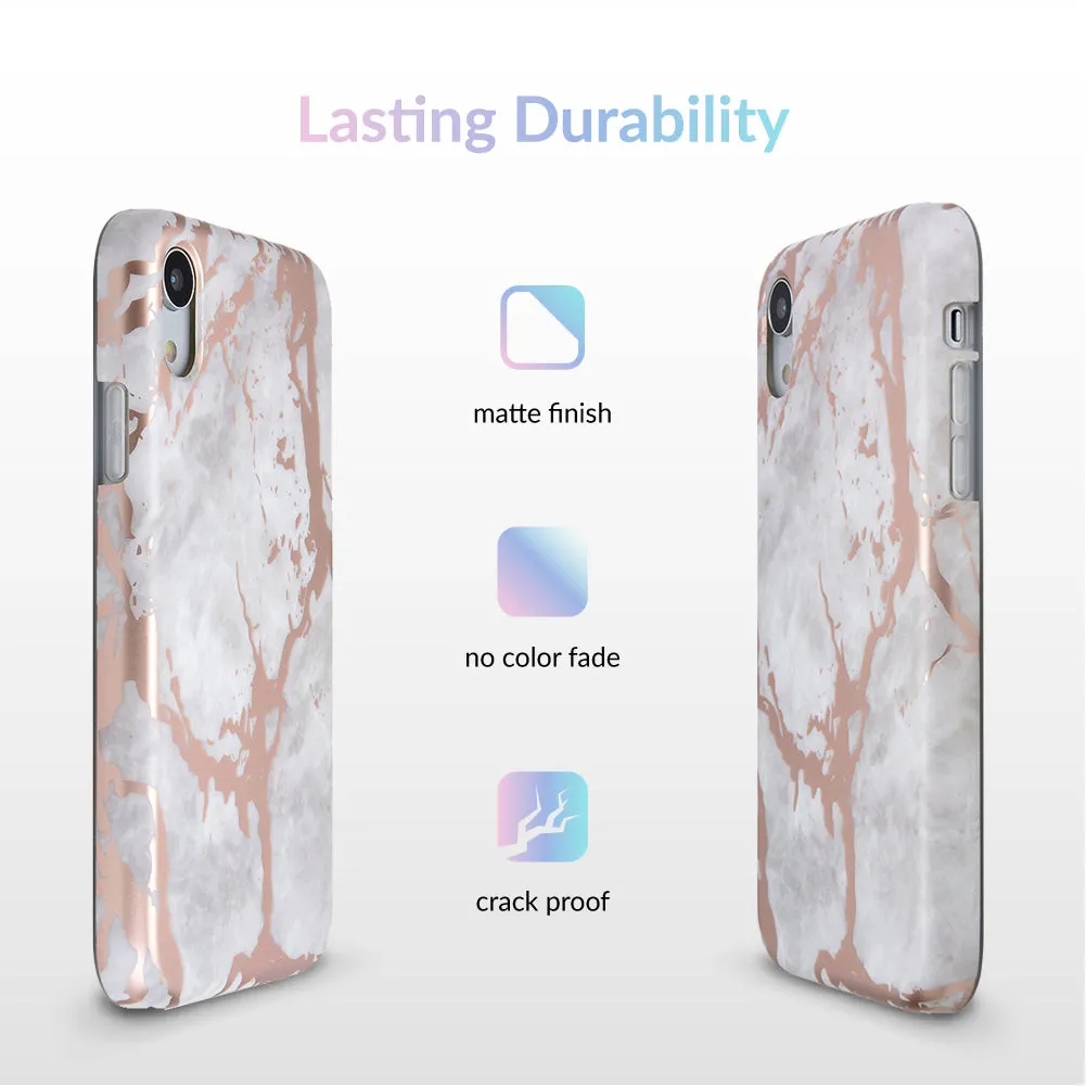 White Marble Rose Gold Chrome iPhone Case