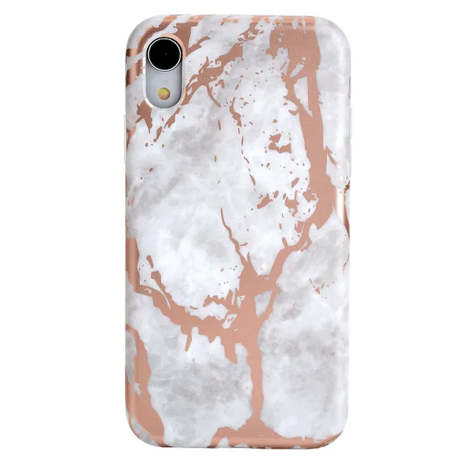 White Marble Rose Gold Chrome iPhone Case