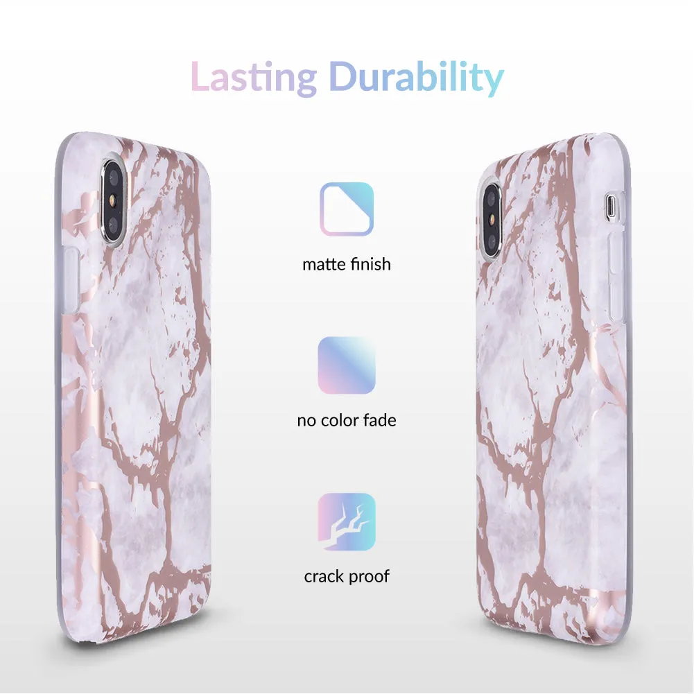 White Marble Rose Gold Chrome iPhone Case