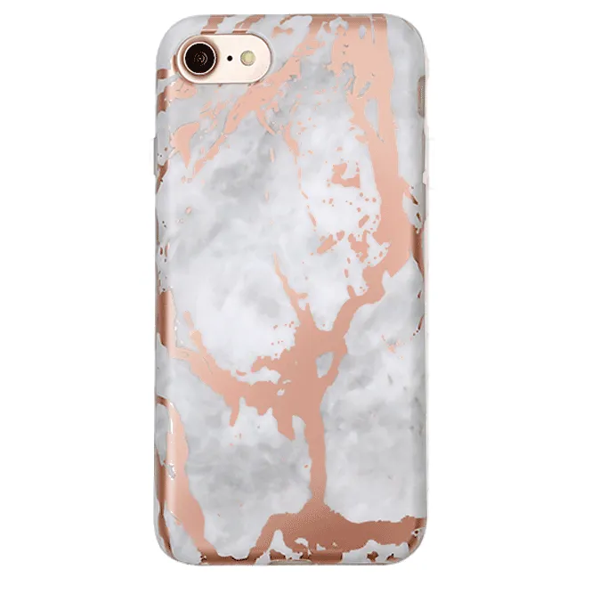 White Marble Rose Gold Chrome iPhone Case