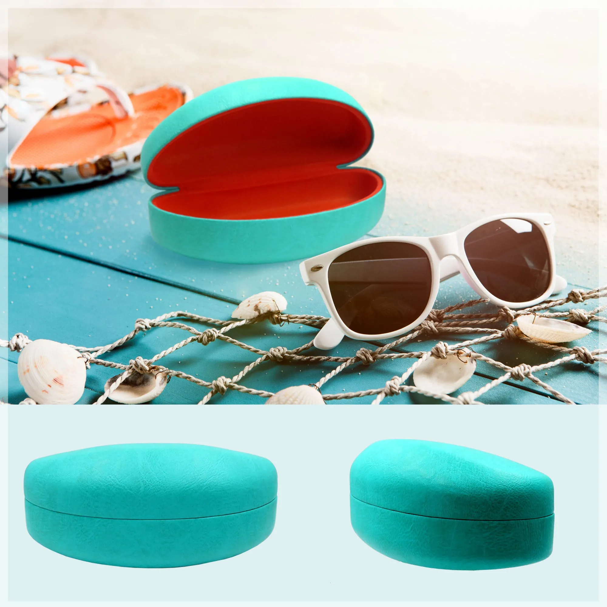 Women curved Extra Large Sunglasses Case - large glasses case with Pouch & Cloth (AS179 Teal)