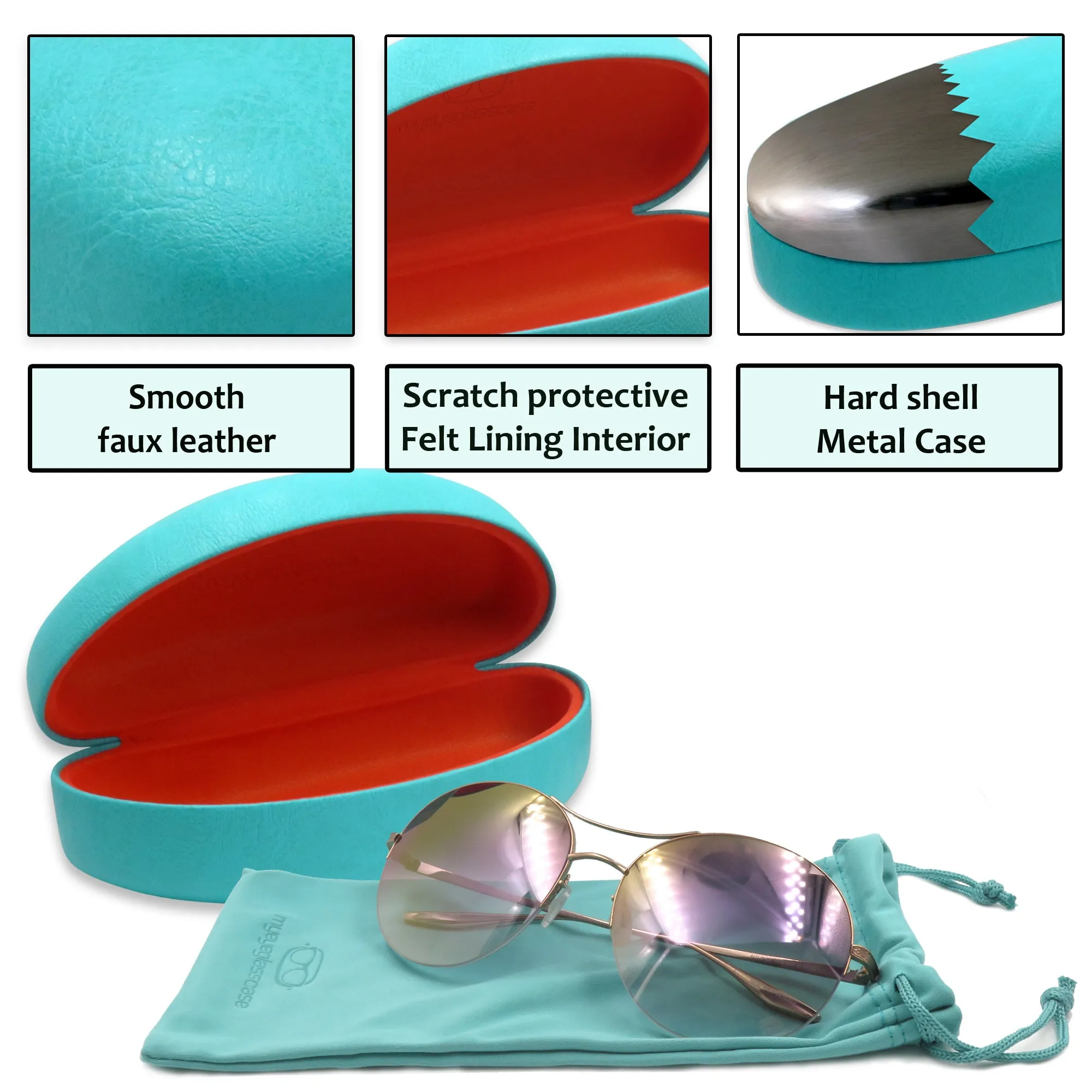 Women curved Extra Large Sunglasses Case - large glasses case with Pouch & Cloth (AS179 Teal)