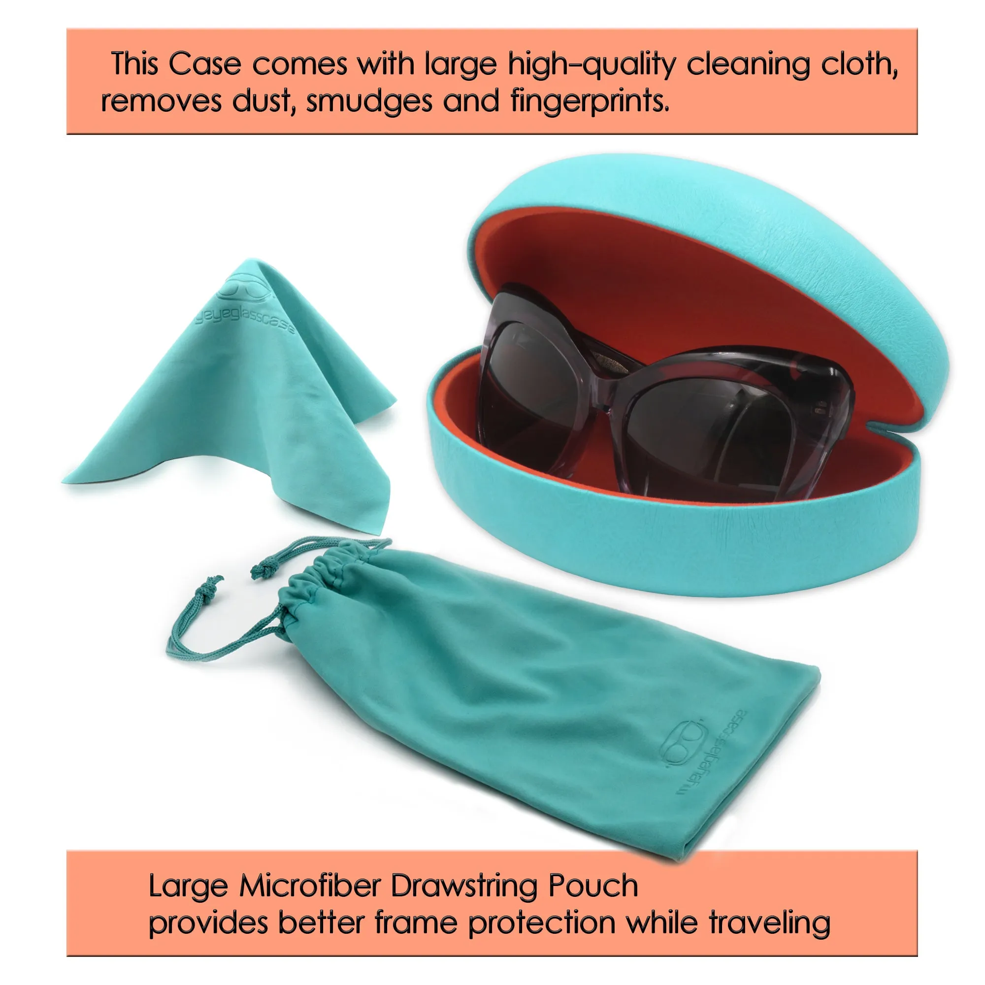 Women curved Extra Large Sunglasses Case - large glasses case with Pouch & Cloth (AS179 Teal)