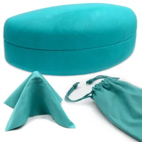 Women curved Extra Large Sunglasses Case - large glasses case with Pouch & Cloth (AS179 Teal)